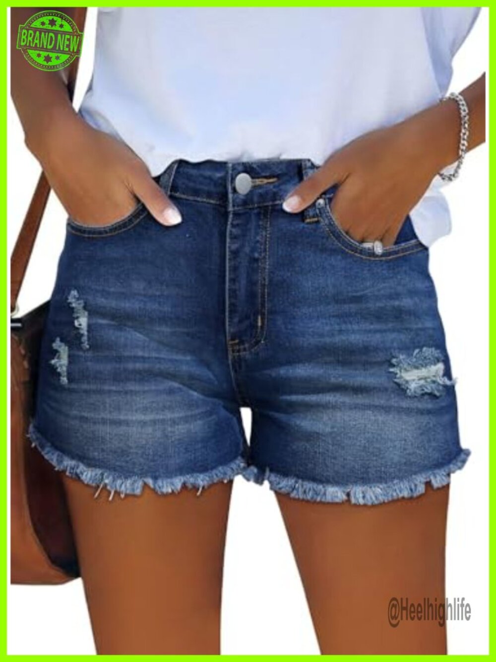 Women's Mid-High Waisted Stretchy Denim Shorts Distressed Ripped Jean Shorts